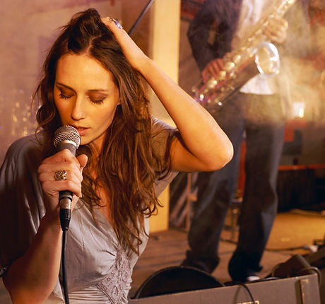 Singer performing with a microphone
