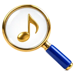 Gold magnifying glass with a music note
