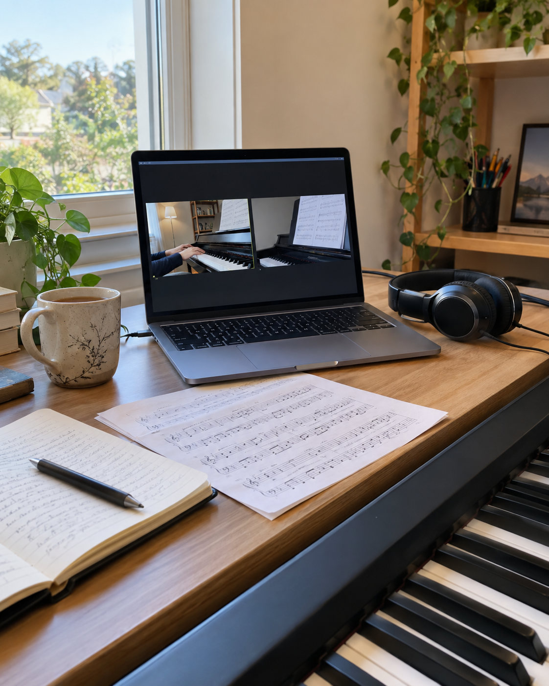 Computer and keyboard in a lesson workspace