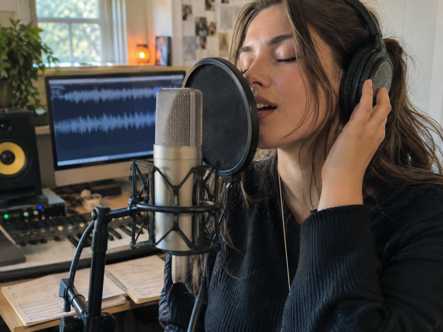 Singer working at a microphone